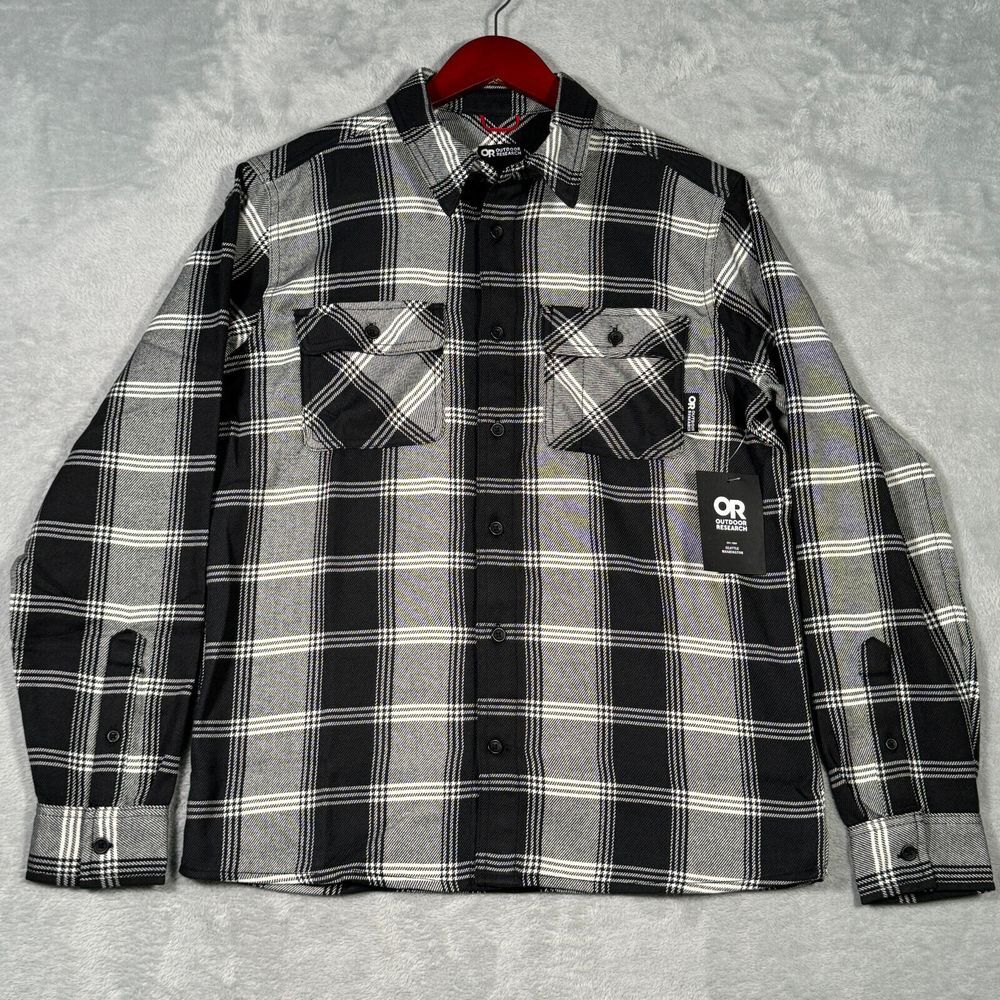 Outdoor Research Shirt Mens Small Black Plaid Feedback Flannel Twill‎